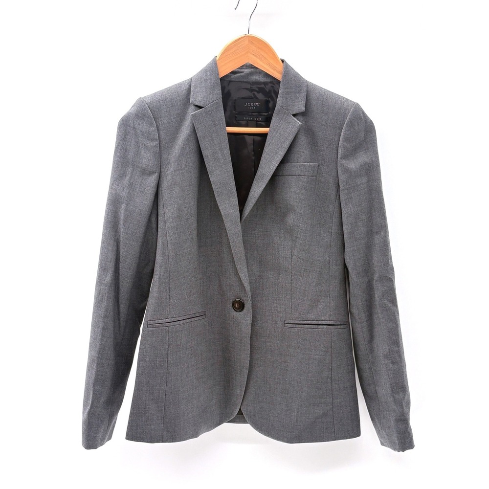 J. Crew Blazer Suit Jacket Super 120's Women Size 2 Gray Career Classic Preppy